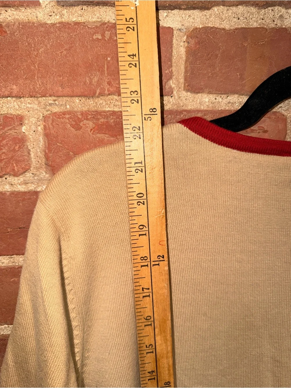 NAPA VALLEY Beige Knit Sweater Top Red Trim and Floral Embroidery Stitched Women